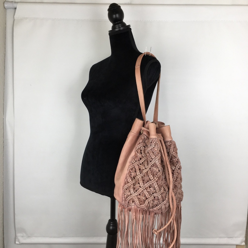 Amsterdam Heritage Boho Leather Fringe Hobo Bag in Blush From Sundance Catalog - Picture 16 of 16